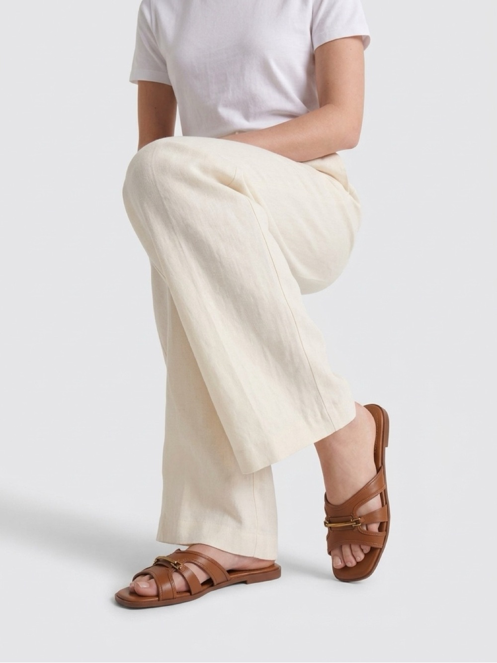 Giani Bernini Freyaa Tan Leather Strappy Slide Sandals with Gold Accents